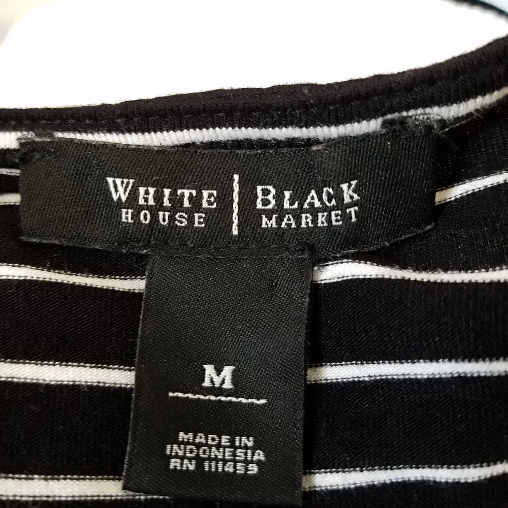 WHBM Ruffle Neckline Black & White Striped Tee - Picture 10 of 11